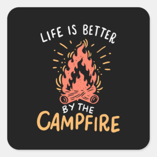 Adesivo Quadrado Acampamento - A Vida É Melhor Pelo Foguete
