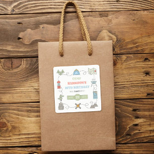 Adesivo Quadrado Acampamento em qualquer Festa de aniversário etári