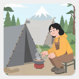 Adesivo Quadrado Acampamento Estético   aventura ao ar livre   acam