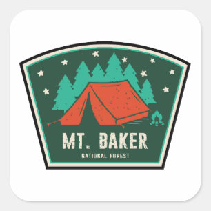 Adesivo Quadrado Acampamento na Floresta Nacional de Mt. Baker