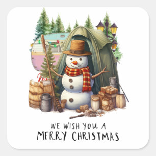 Adesivo Quadrado Acampamento Snowman Natal Pensado para Camper