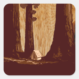 Adesivo Quadrado Acampamento Vintage WPA no Parque Nacional Sequoia