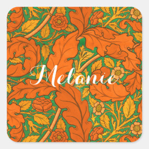 Adesivo Quadrado Acanthus laranja & rosa William Morris artesãos