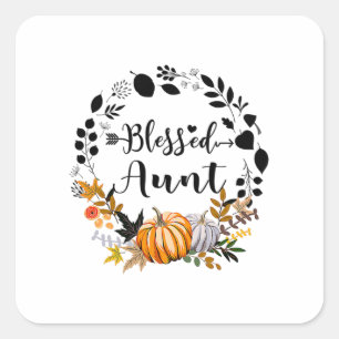 Adesivo Quadrado Ação de Graças Abençoada Tia Pumpkin Ação de Graça