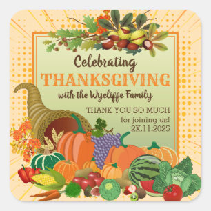 Adesivo Quadrado Ação de Graças Cornucopia Abundance Horn of Ple