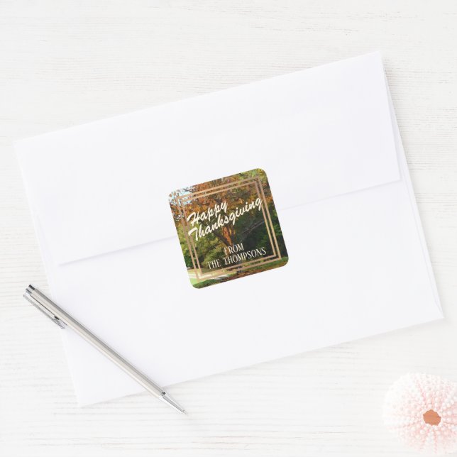 Adesivo Quadrado Ação de Graças Feliz da Floresta Personalizada (Envelope)