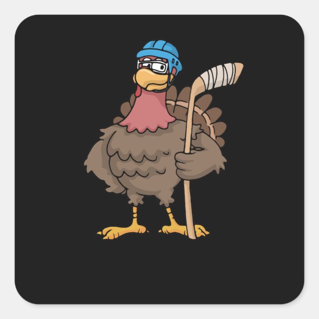 Adesivo Quadrado Ação de Graças Turquia Presente de Hóquei no Gelo  (Frente)