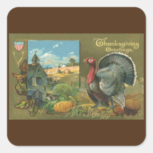Adesivo Quadrado Acção de graças do vintage, Turquia na fazenda