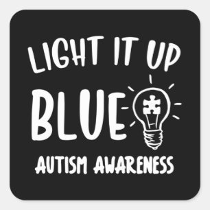 Adesivo Quadrado Acenda A Camisa Azul Do Autismo Eu Visto Azul Para