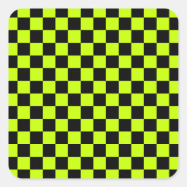 Adesivo Quadrado Acid green black checkerboard pattern