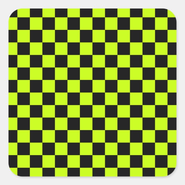 Adesivo Quadrado Acid green black checkerboard pattern (Frente)