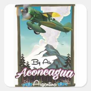 Adesivo Quadrado Aconcagua - poster de voo vintage da Argentina.