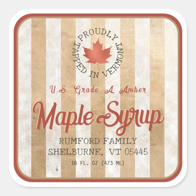 Adesivo Quadrado Acondicionada em Vermont Red Leaf Maple Syrup 1,5" (Frente)