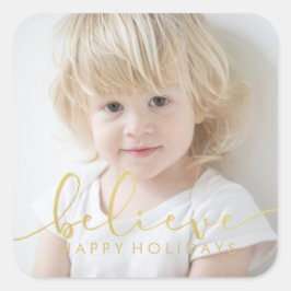 Adesivo Quadrado Acredite em HOLIDAY FAUX - Letra de Mão DOURADA FO