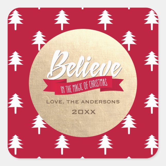 Adesivo Quadrado Acredite na magia do costume de Natal (Frente)