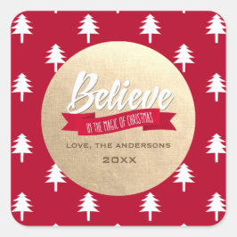 Adesivo Quadrado Acredite na Magia do Natal Personalizado