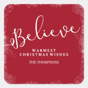 Adesivo Quadrado Acredite no costume vermelho alegre da neve