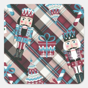 Adesivo Quadrado Acrililado de Natal Plaid Azul Burgundy