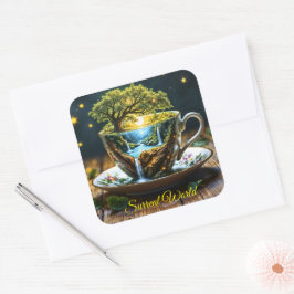 Adesivo Quadrado Acúmulo de fantasia em miniatura do mundo