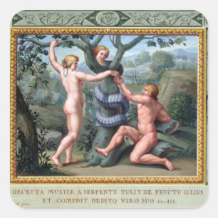 Adesivo Quadrado Adam e véspera com a serpente, ilustração de t