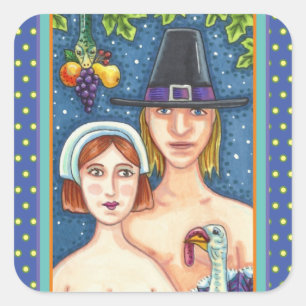 ADESIVO QUADRADO ADAM & EVE PILGRIMS, BIBLICAL WHIMSY AGRADECIMENTO