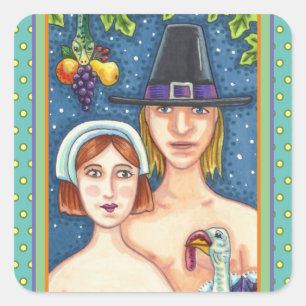 ADESIVO QUADRADO ADAM & EVE PILGRIMS, BIBLICAL WHIMSY AGRADECIMENTO