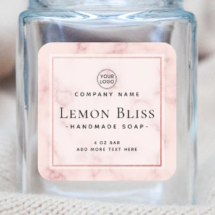 Adesivo Quadrado Add logo blush pink marble border product label