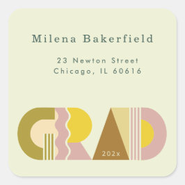 Adesivo Quadrado Address Return Label Grad Graduation Retro Sticker