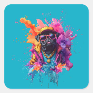 Adesivo Quadrado "Adesivo Pug Grafite – Decalque de Cachorro de Art