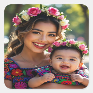 Adesivo Quadrado Adicionar bela foto de bebê Personalizar