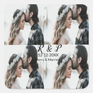 Adesivo Quadrado Adicionar casal feliz de fotos casada com adiciona