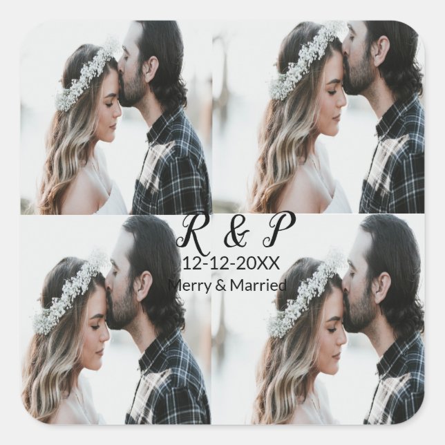 Adesivo Quadrado Adicionar casal feliz de fotos casada com adiciona (Frente)