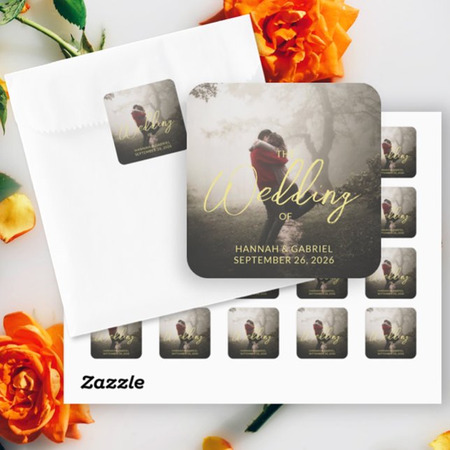 Adesivo Quadrado Adicionar Casamento Personalizado de Fotografia (Add Photo Custom Wedding Stickers)