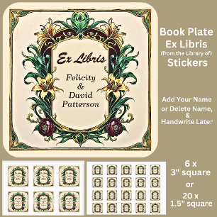 Adesivo Quadrado Adicionar Nome Ex Libris Elegante Art Nouveau