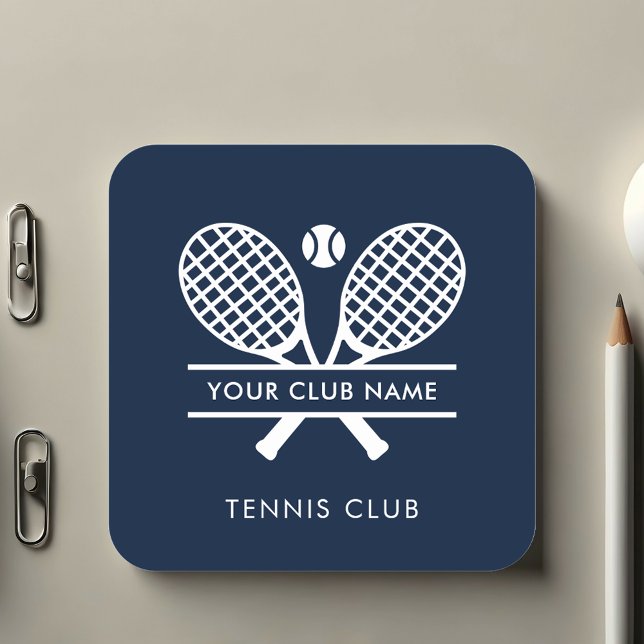 Adesivo Quadrado Adicionar o nome do clube Ícones Tênis Marinho Azu (Your Tennis Club Name Rackets Motif Navy Blue Sticker)