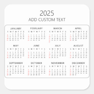Adesivo Quadrado adicionar seu próprio texto personalizado Calendár