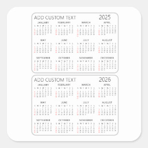 Adesivo Quadrado adicionar seu próprio texto personalizado Calendár
