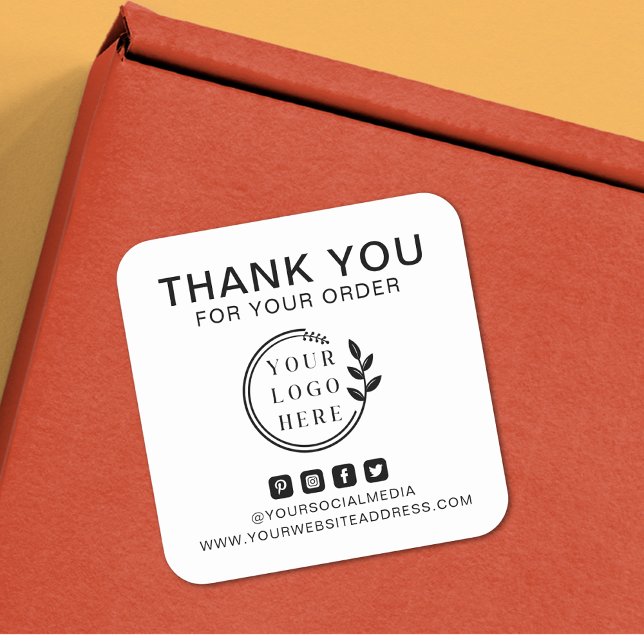 Adesivo Quadrado Adicione o logotipo Ordem de mídia social Obrigado (Criador carregado)