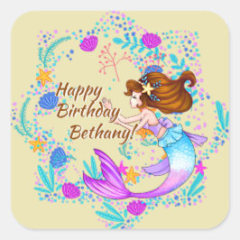 Adesivo Quadrado Adicione o nome Brown Hair Sereia Mauve no Cream P