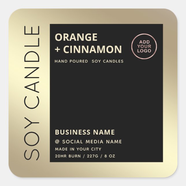 Adesivo Quadrado Adicione seu logotipo - vela negra mínima (Frente)