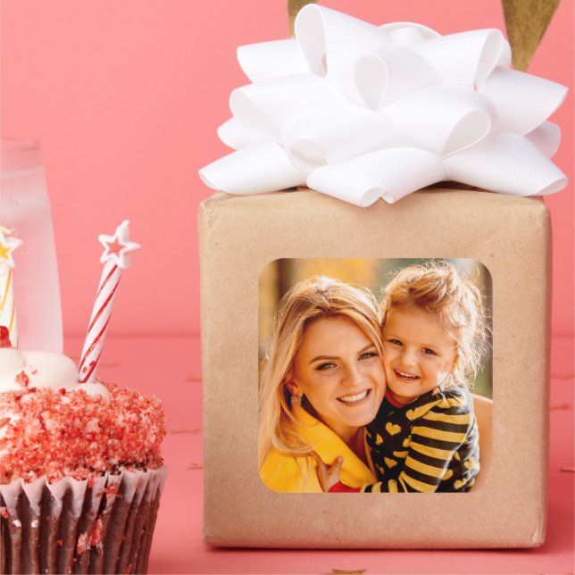 Adesivo Quadrado Adicione Seu Próprio Design Personalizado de Foto (Festa)