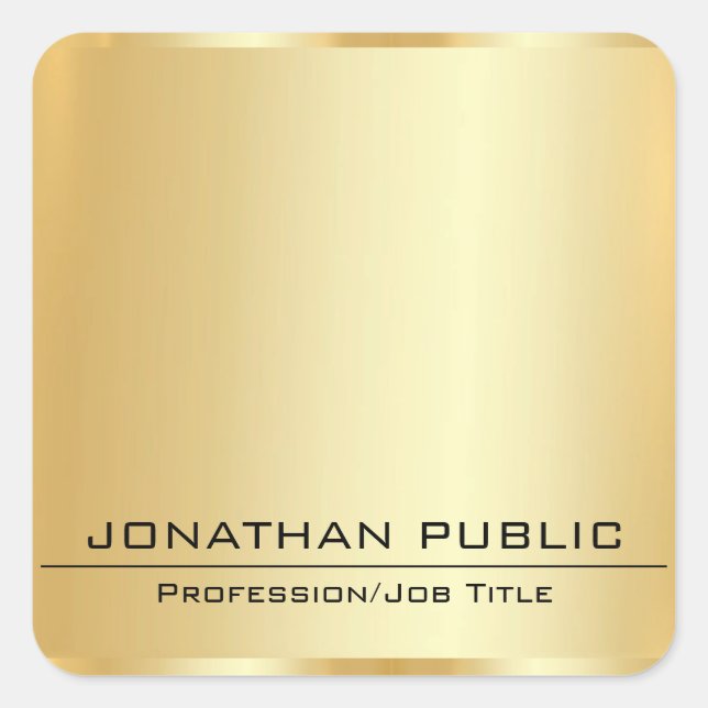 Adesivo Quadrado Adicione Seu Texto Falso Metálico Dourado Com Aspe (Frente)