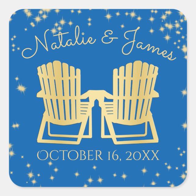 Adesivo Quadrado Adirondack Chairs Beach Starry Sky (Frente)