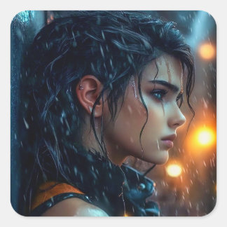 Adesivo Quadrado Adolescente na Chuva
