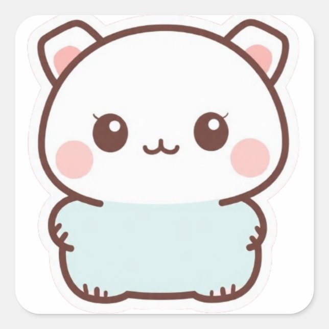 Adesivo Quadrado “Adorable Kawaii Animal Sticker – Chibi Cute Paste (Frente)