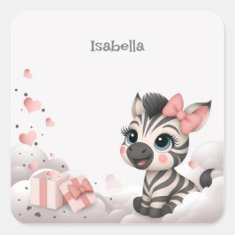 Adesivo Quadrado Adorable little cartoon zebra 