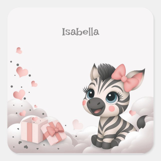 Adesivo Quadrado Adorable little cartoon zebra  (Frente)