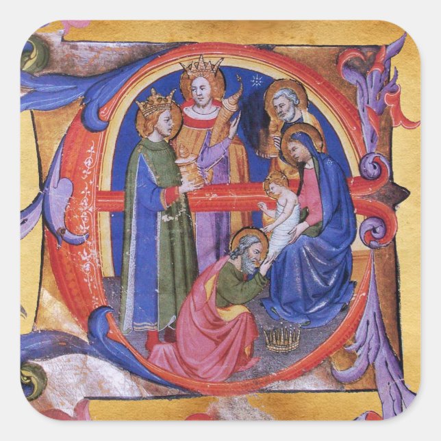 ADESIVO QUADRADO ADORAÇÃO DO PARCEIRO DE NATIVIDADE DE NATAL MAGI (Frente)