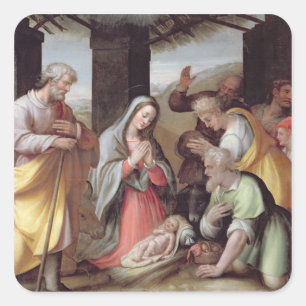 Adesivo Quadrado Adoração dos pastores, c.1500 (tempera na bandej