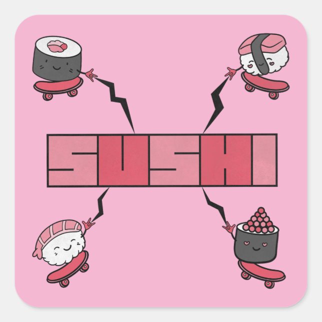 Adesivo Quadrado Adoramos Sushi - Sushi Love - ASL ILY Obsession (Frente)
